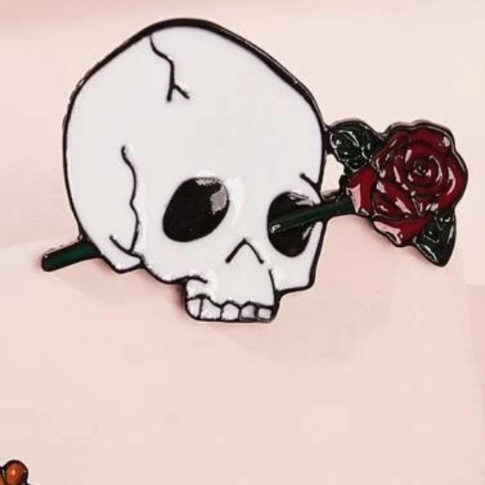 Skull and Rose Pin